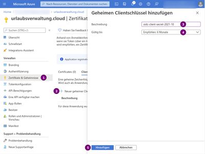 Microsoft Azure Eingabemaske zum Hinzufügen eines neuen geheimen Clientschlüssels