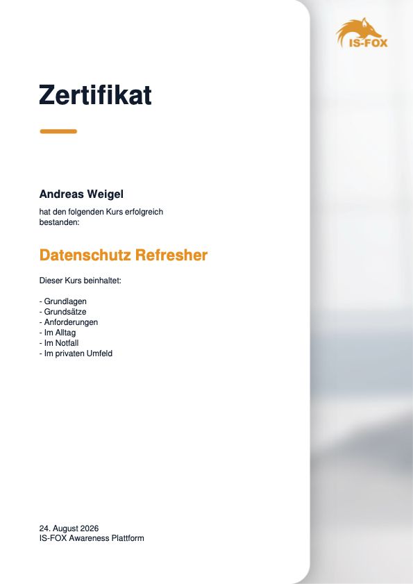CyberSecurity Zertifikat von Andreas Weigel