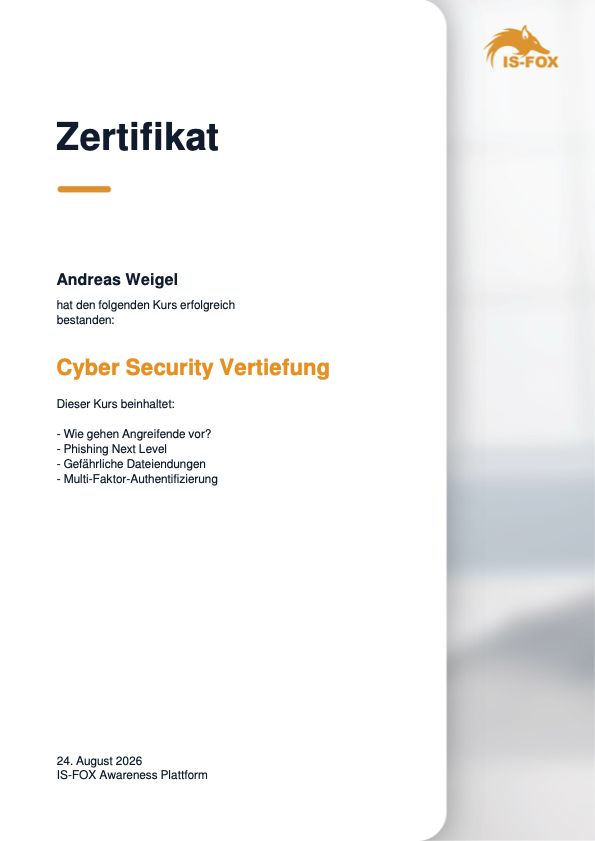 Datenschutz Zertifikat von Andreas Weigel