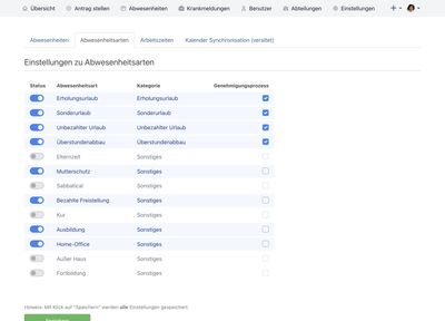 Neue Abwesenheitsarten der Urlaubsverwaltung