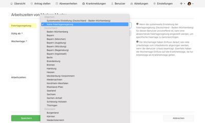 Feiertagsregelung einer Person mit ausgewählter Option „Keine Feiertagsregelung“