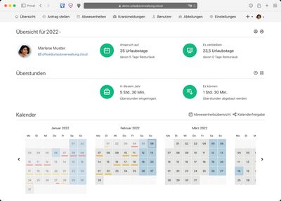 Urlaubsverwaltung Übersichtseite im Light Theme