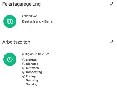 Einstellungen von Bundesland und Arbeitstagen