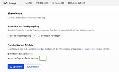 Einstellung zum Festschreiben von Zeiteinträgen mit Anzahl der Tage bis zur Festschreibung