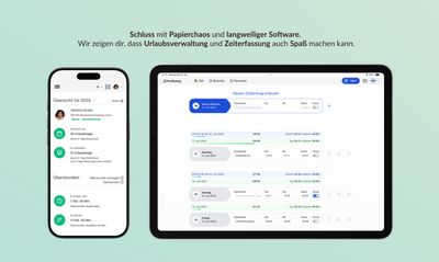 iPhone mit der Urlaubsübersicht und iPad mit der Zeiterfassung in der focus:shift App